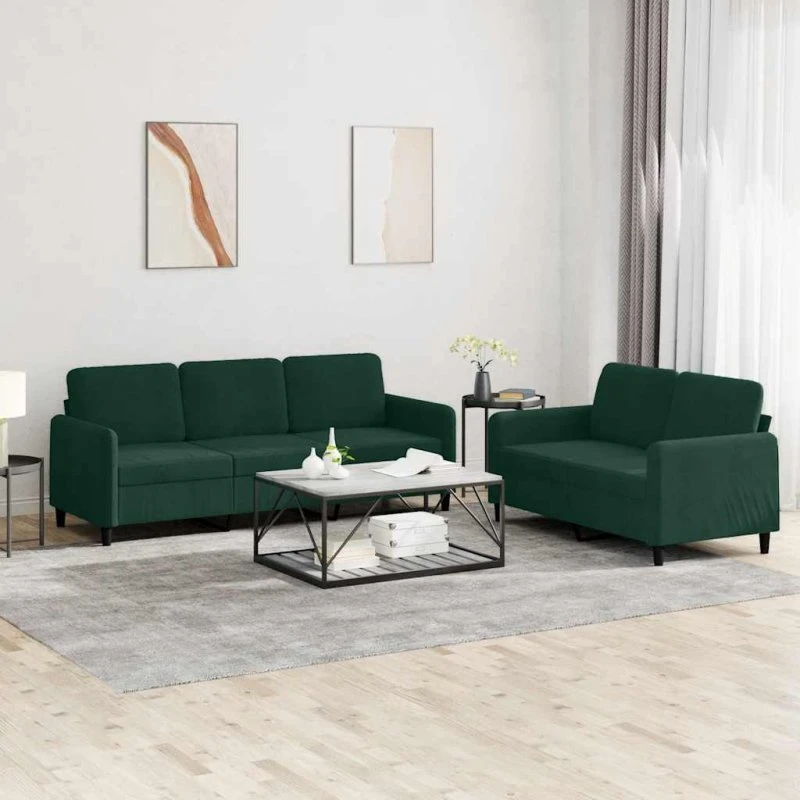 Sofasæt 2 dele i velour - mørkegrøn