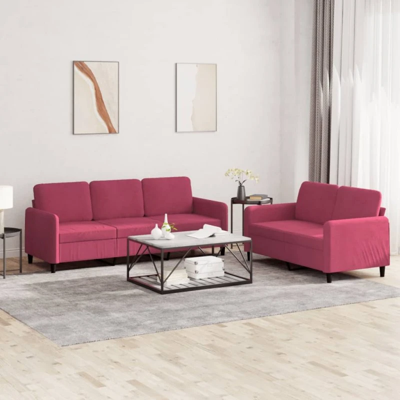 Sofasæt 2-pers. i vinrød velour