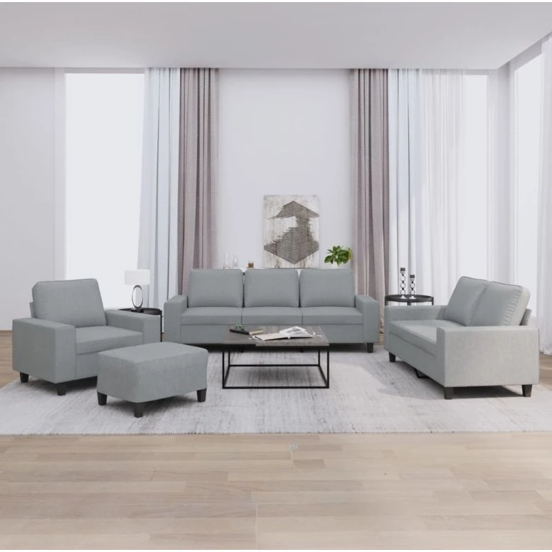 Sofasæt 4 dele i lysegråt stof – komfort & holdbarhed