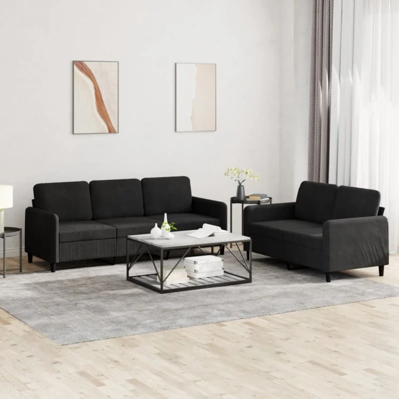 Sofasæt 2 dele i sort velour — komfort & stabilt stel