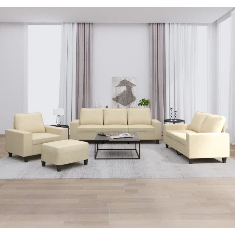 Sofasæt 4 dele i creme stof – komfortabelt & robust