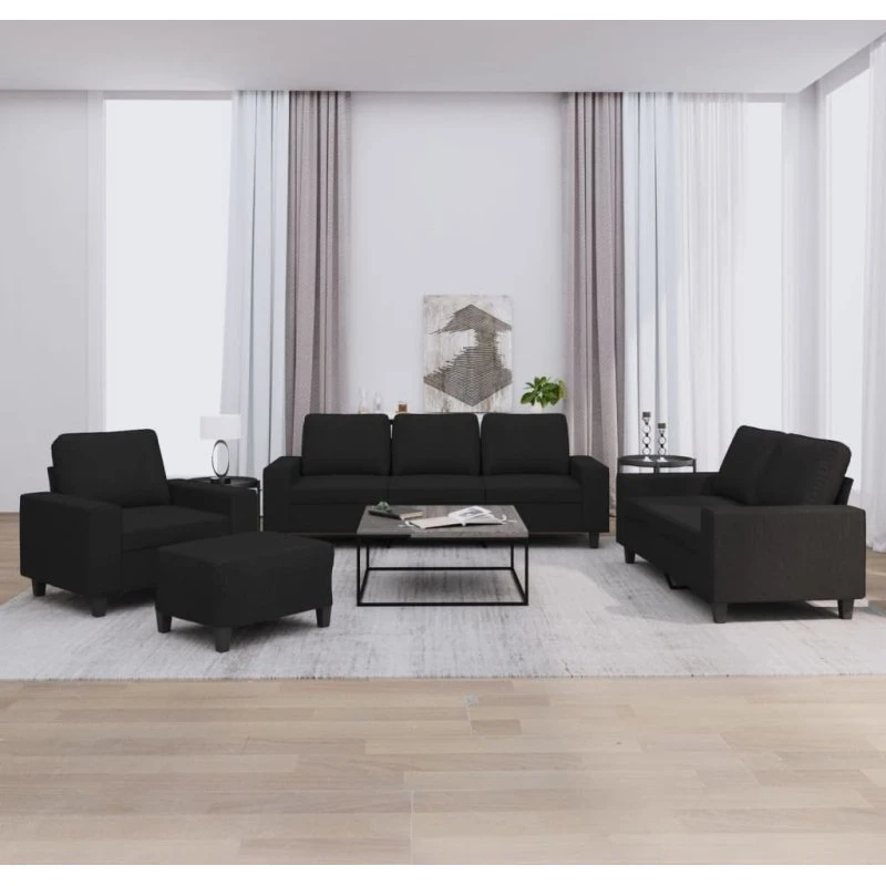 4-dele sofasæt i sort stof – komfortabel & robust