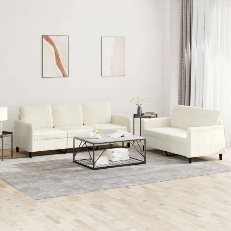 Sofasæt 2 dele i creme velour – komfort og stil
