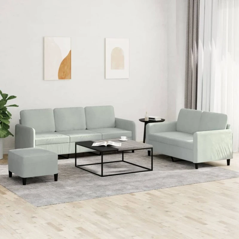 Velour sofasæt 3 dele lysegrå – komfort & stil