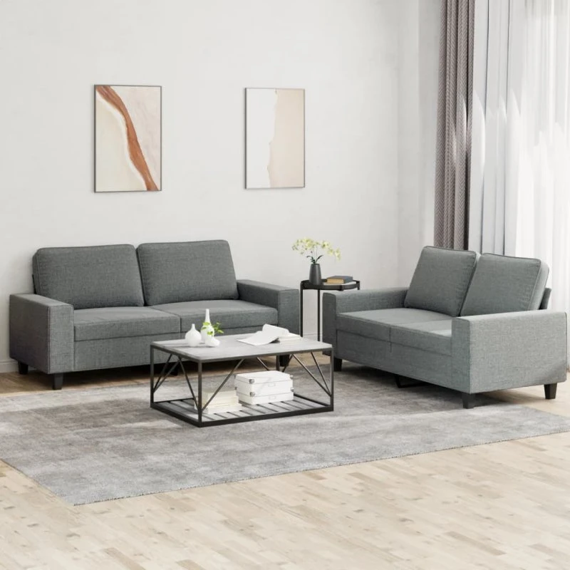 Sofasæt 2 dele i mørkegrå stof