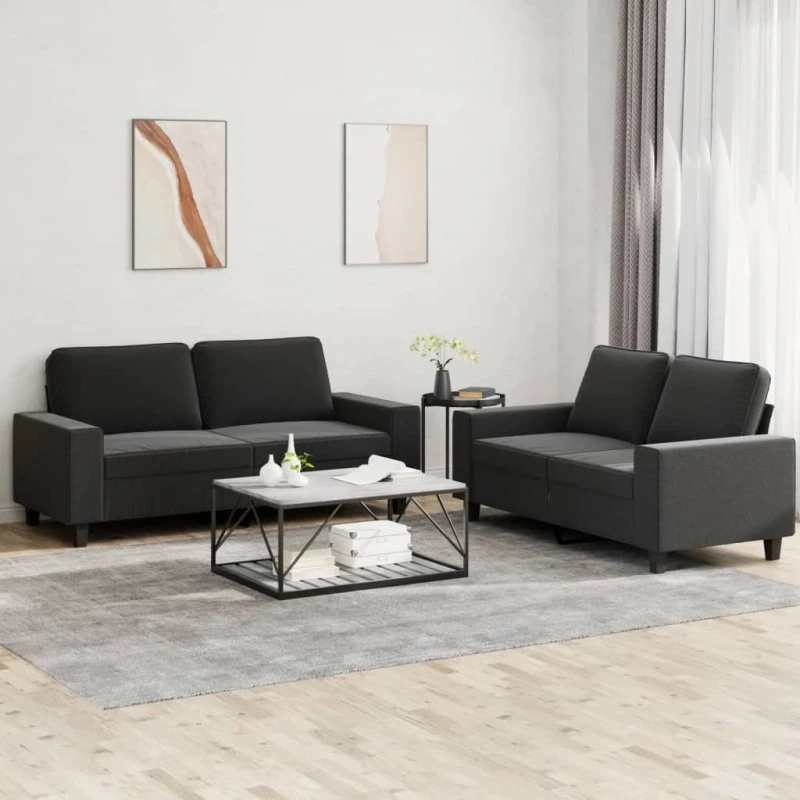Sofasæt 2 dele i sort stof – komfortabel og robust