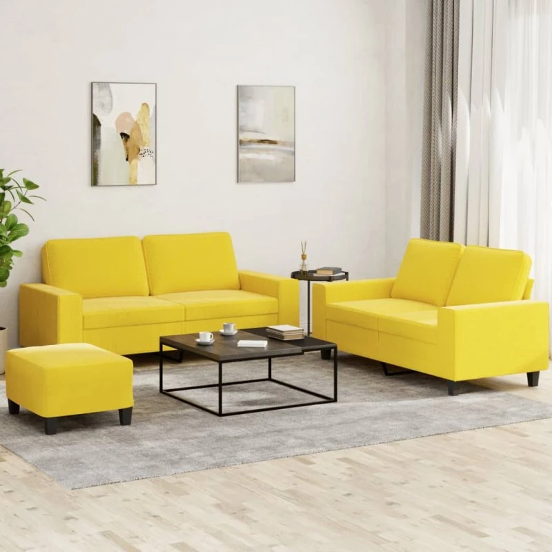 Sofasæt 3 dele i lysegult stof