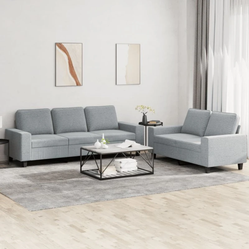 Sofasæt 2 dele i stof, lysegrå