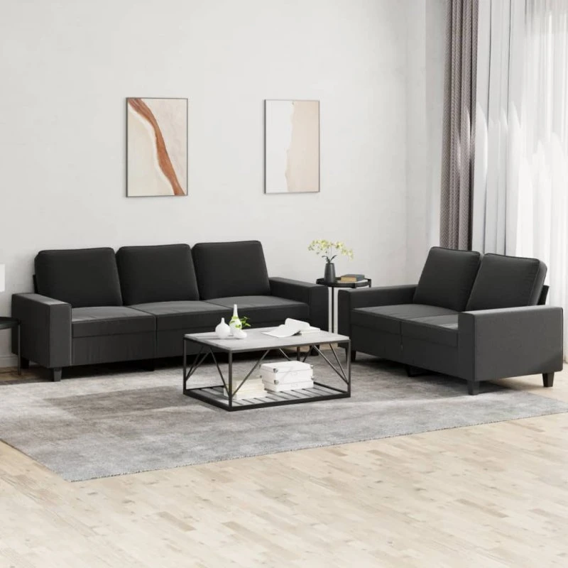 Sofasæt 2 dele i sort stof – komfortabel og robust