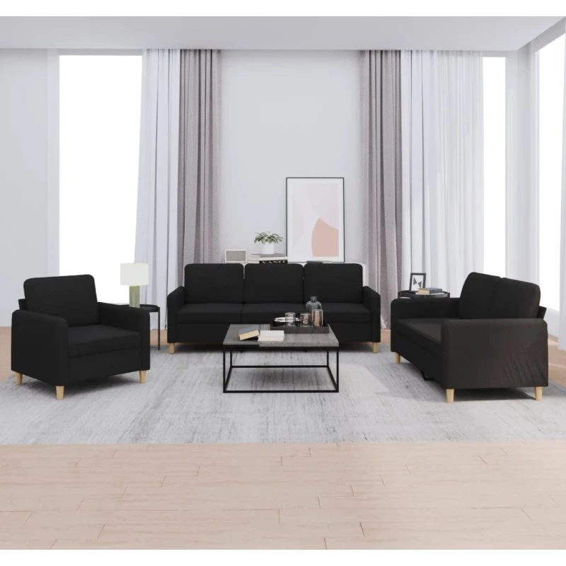 Sofasæt 3 dele med hynder - sort stof