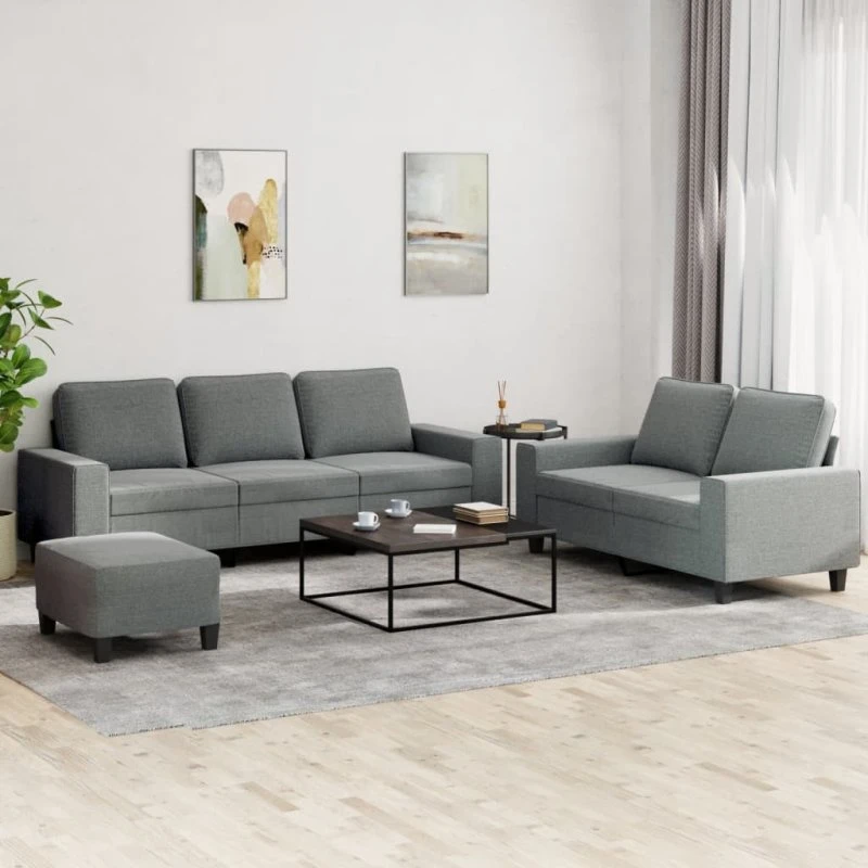 Sofasæt 3 dele i mørkegråt stof