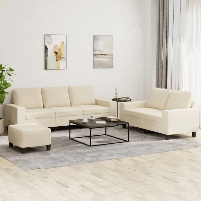 Sofasæt 3 dele i creme stof – komfortabelt & robust