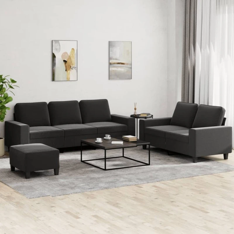 Sofasæt 3-dele i sort stof - komfort og holdbarhed