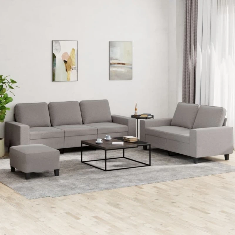 3‑delt sofasæt i gråbrunt stof - komfort & robusthed