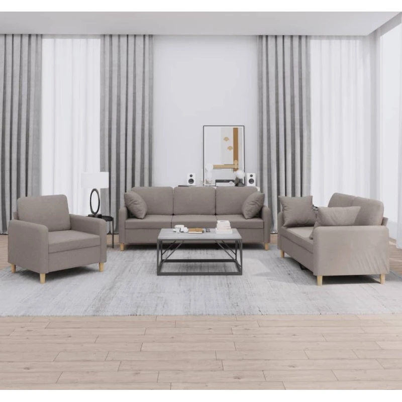 Sofasæt 3 dele med puder – gråbrun stof