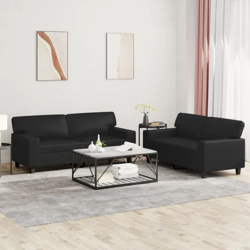Sofasæt 2 dele i sort kunstlæder