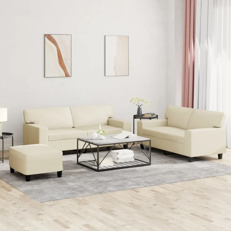 Sofasæt 3 dele i creme kunstlæder