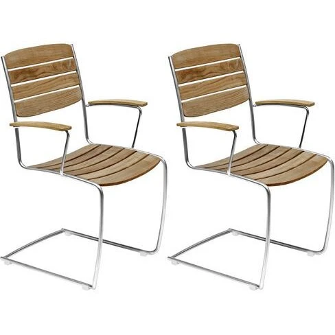 Spring Armlænsstol Teak & Stål, 2-pak