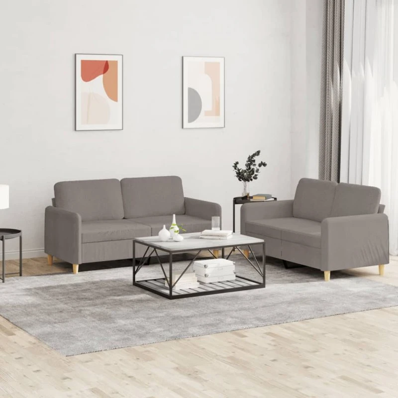 Sofasæt 2 dele med hynder i gråbrunt stof
