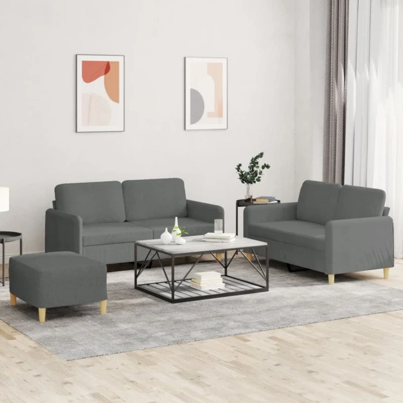 Sofasæt 3 dele i mørkegråt stof med hynder