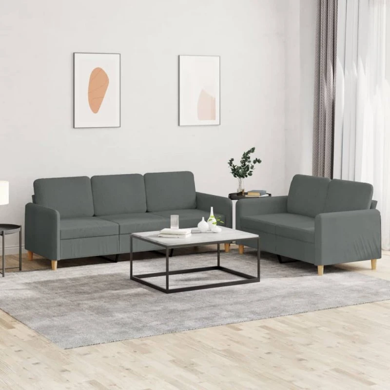 Sofasæt 2 dele med hynder - mørkegrå stof