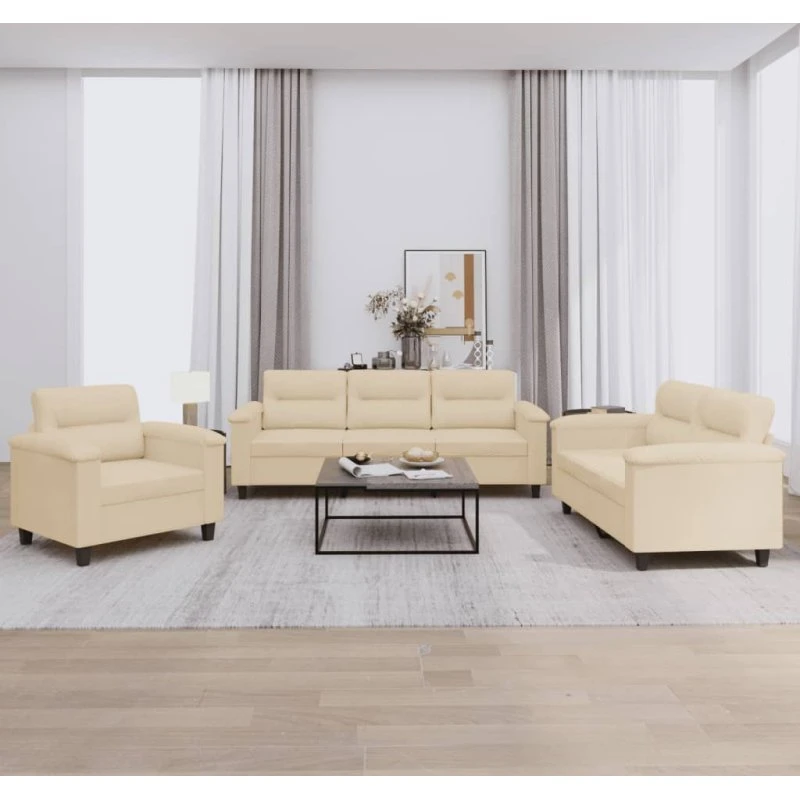 3-personers sofasæt i mikrofiber creme - inkl. hynder