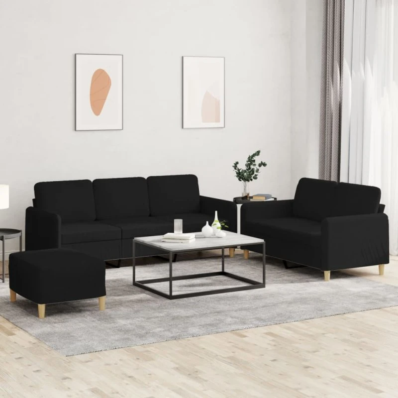 Sofasæt 3 dele med hynder i sort stof