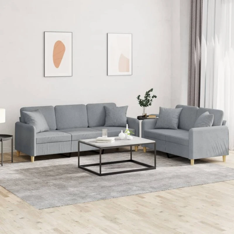 Sofasæt 2 dele i lysegråt stof med puder