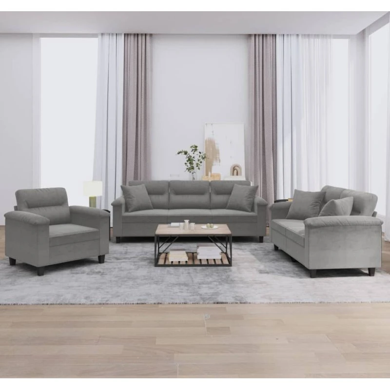 Sofasæt 3 dele i mikrofiber mørkegrå med puder