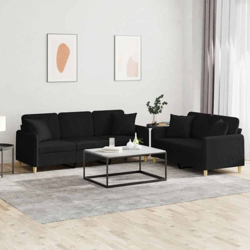 Sofasæt 2 dele med puder i sort stof
