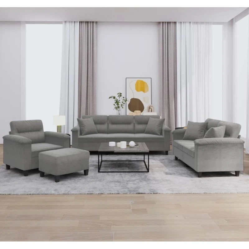 Sofasæt 4 dele i mikrofiber mørkegrå