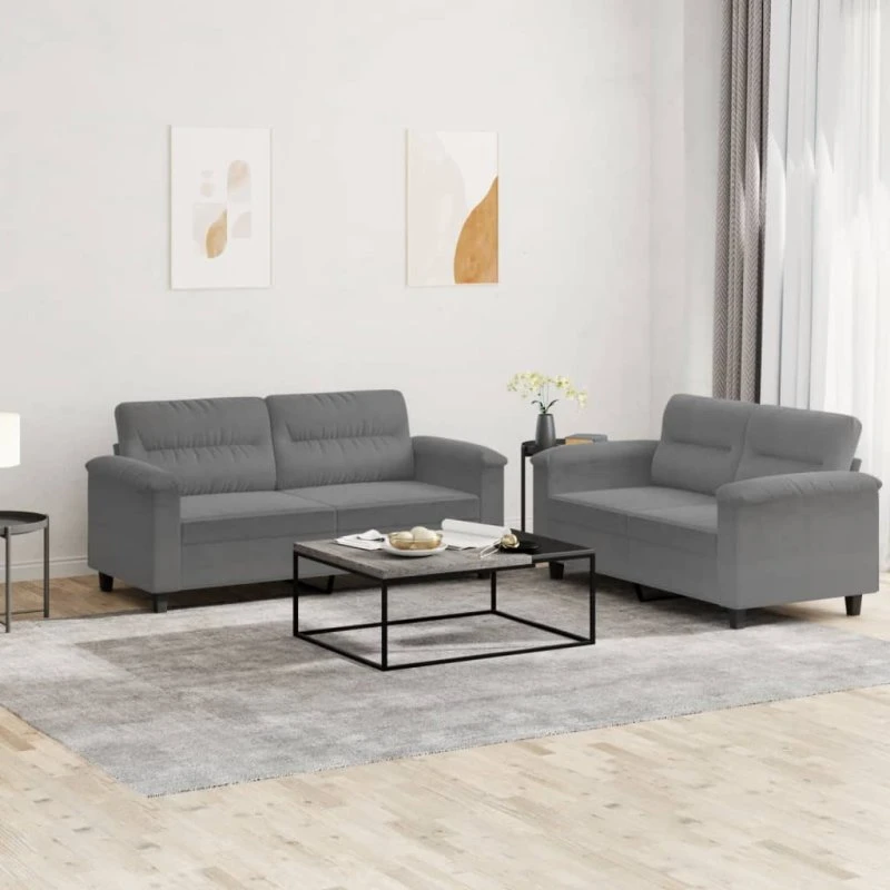 Sofasæt 2 dele m. hynder i mørkegrå mikrofiber