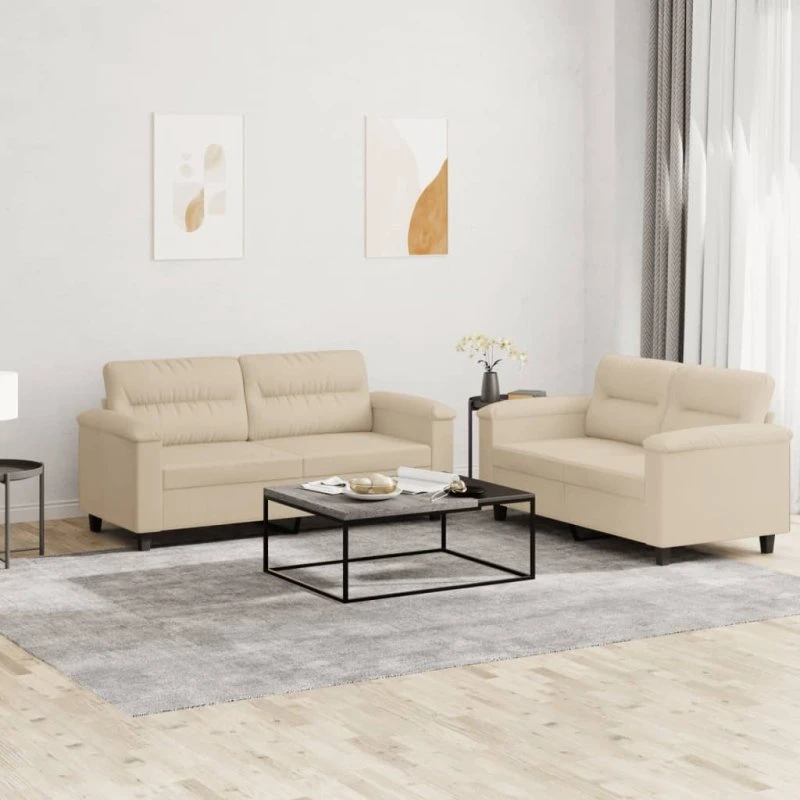 Sofasæt 2-dele med mikrofiberhynder, creme