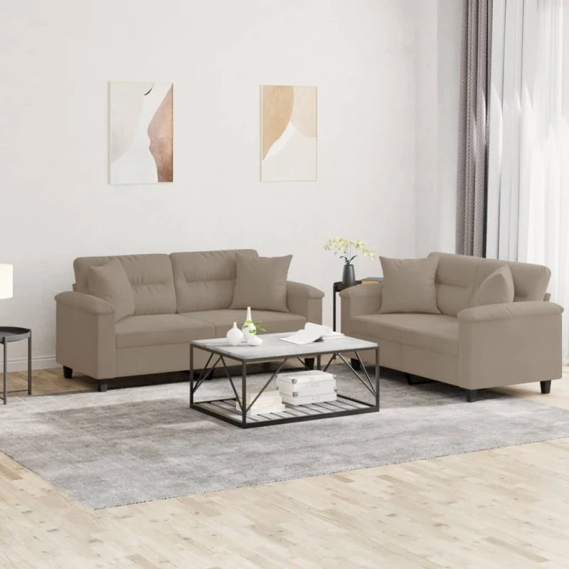Sofasæt 2 dele i mikrofiber gråbrun med puder