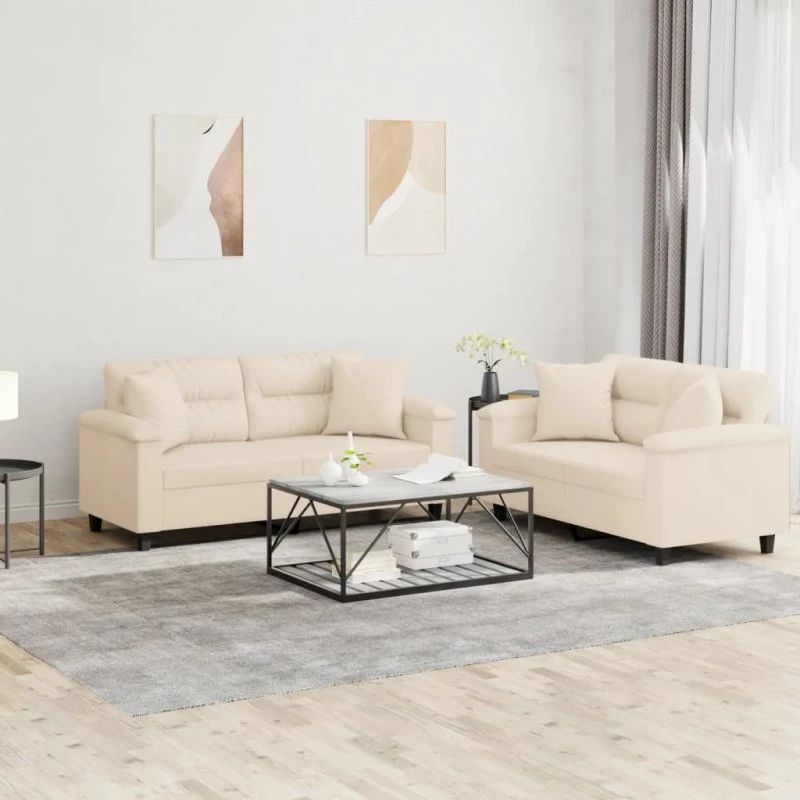 Sofasæt 2 dele i mikrofiber med puder – Beige