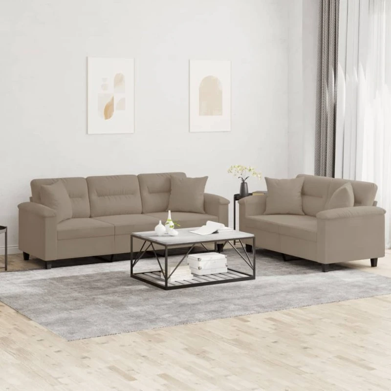Sofasæt 2 dele i mikrofiber gråbrun med puder