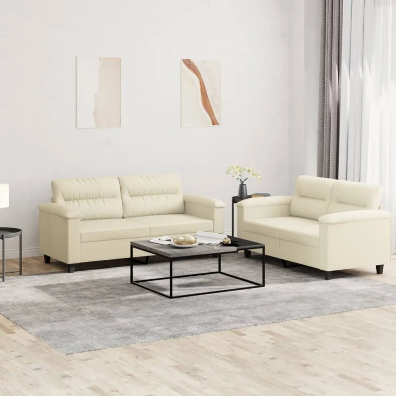 Sofasæt 2 dele i creme kunstlæder med hynder