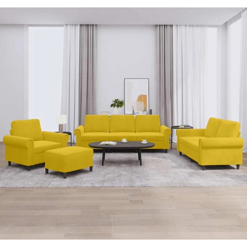Sofasæt 4 dele i gul velour med hynder
