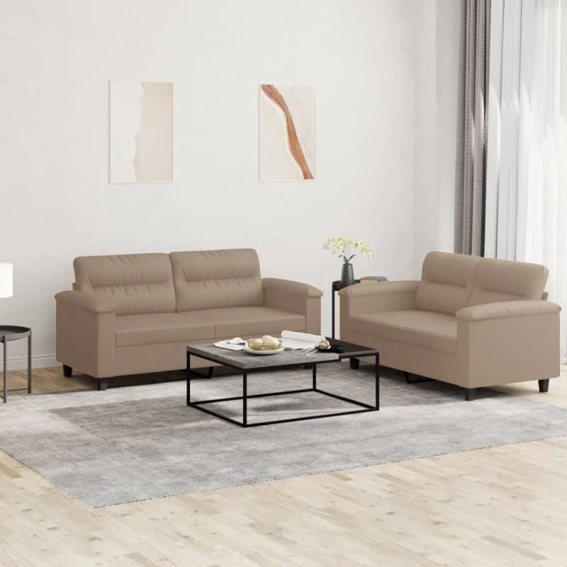 Sofasæt 2 dele i kunstlæder – Cappuccino med hynder