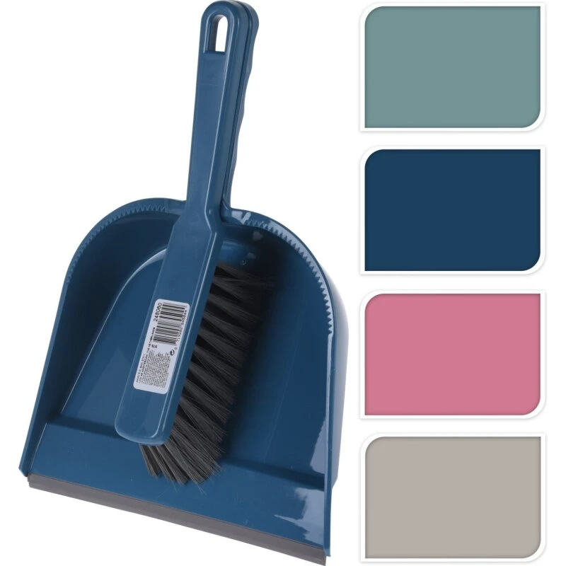 Kost og fejebakke 32 x 22 x 4 cm - råhvid/grøn/pink