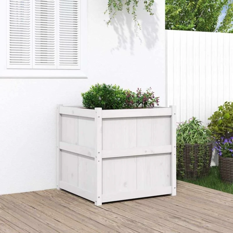 Plantekasse 70x70x70 cm i massivt fyrretræ, hvid