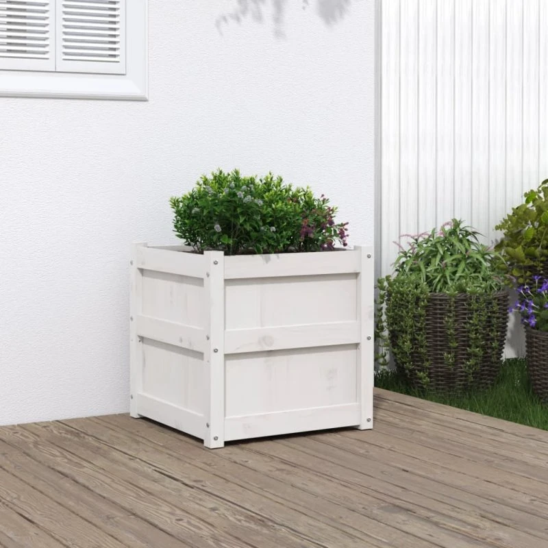 Plantekasse 50x50x50 cm i massivt fyrretræ - hvid
