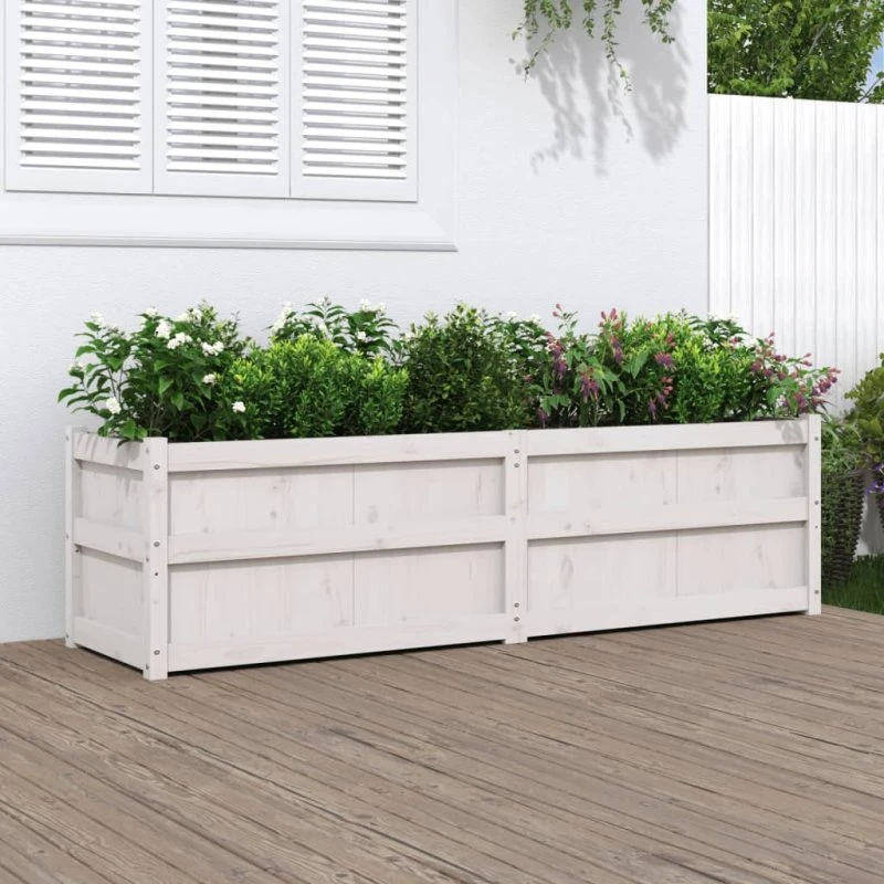 Plantekasse i fyrretræ 180x50x50 cm – hvid