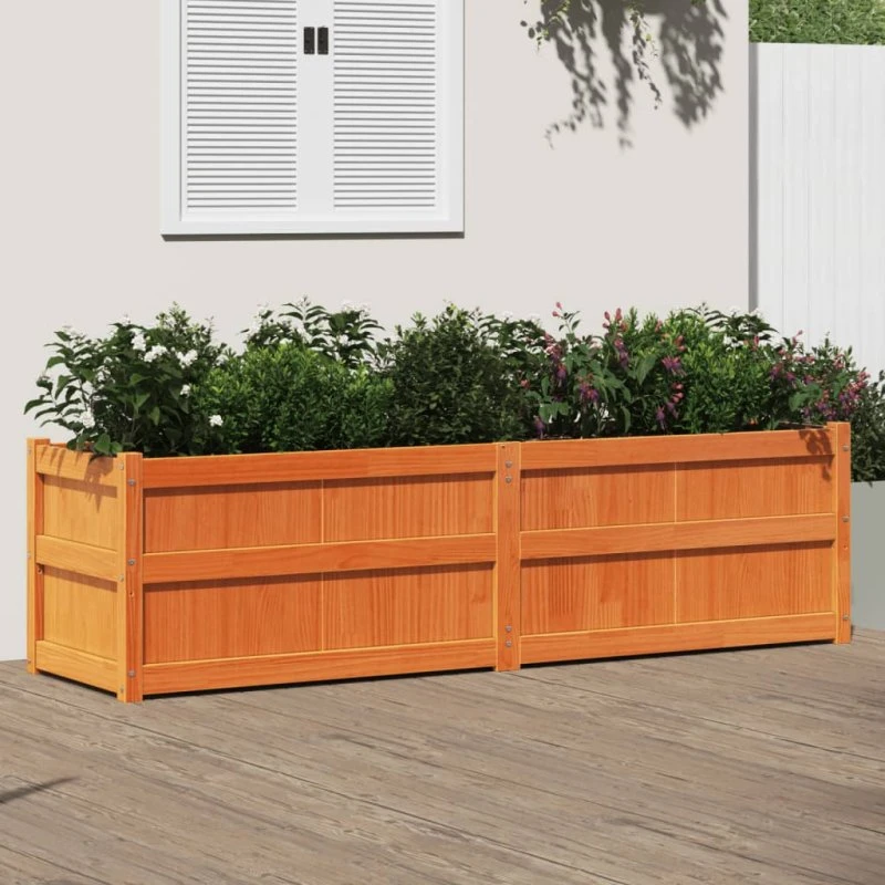 Plantekasse i massivt fyrretræ 180x50x50 cm – gyldenbrun