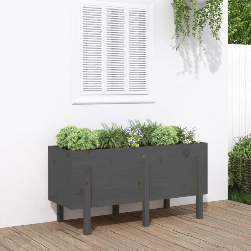 Højbed i massivt fyrretræ 121×50×57 cm – grå
