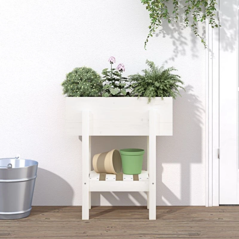 Plantekasse i fyrretræ 62x30x69 cm, hvid