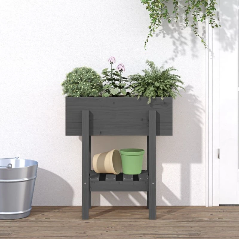 Plantekasse i massivt fyrretræ 62x30x69 cm – grå