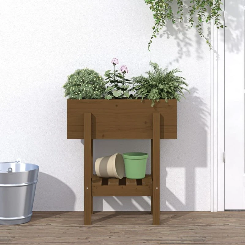 Plantekasse i massivt fyrretræ 62x30x69 cm – gyldenbrun