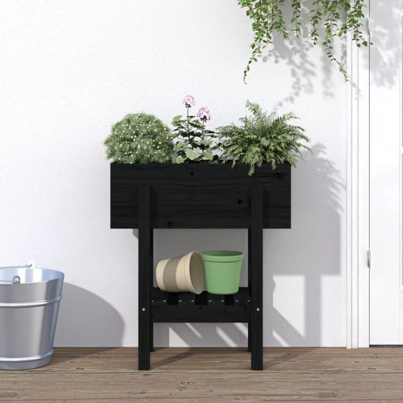Plantekasse i massivt fyrretræ 62x30x69 cm – sort