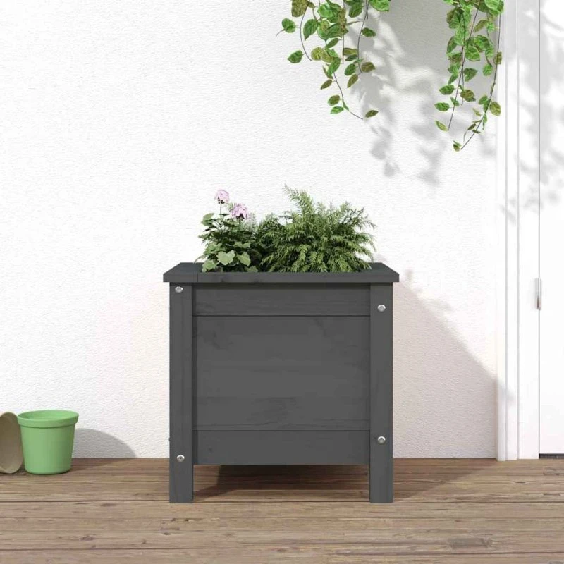 Plantekasse i massivt fyrretræ 40x40x39 cm - grå